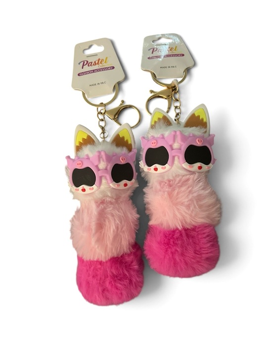 Handbags - TWO KAWAII PASTEL PINK PLUSH ANIMAL WITH SUNGLASSES NOVELTY  KEYCHAIN BAGCHARM
